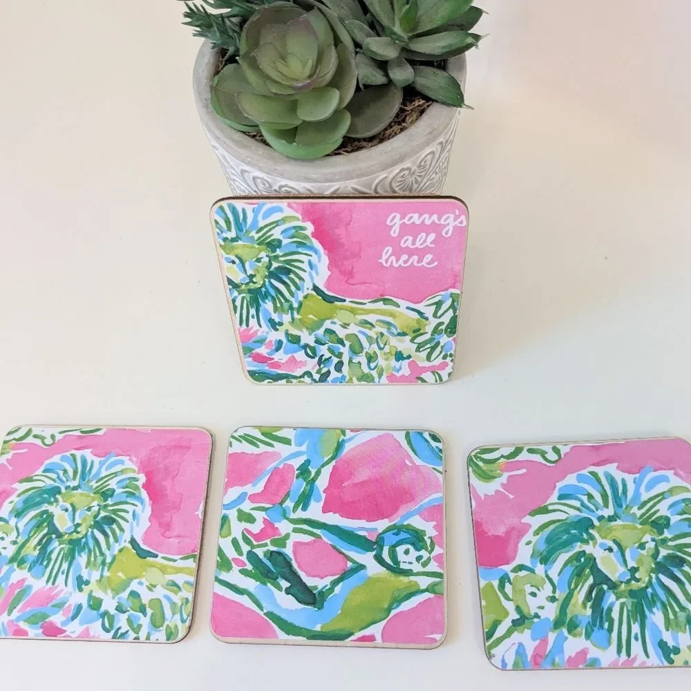 Set Of 4 Handmade Coasters Preppy Coastal Cottage Beachy Entertaining Hostess